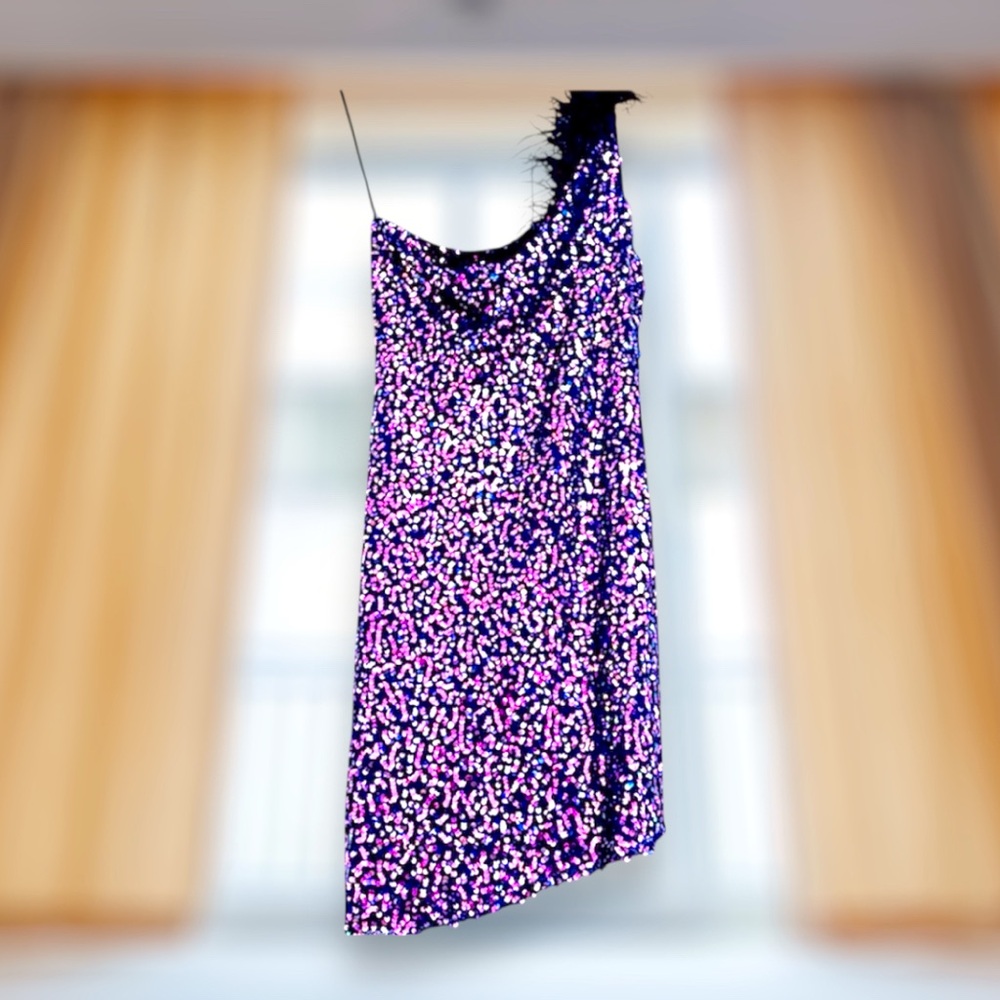 Shimmery Shiny Sassy Midi Dress - Left Shoulder